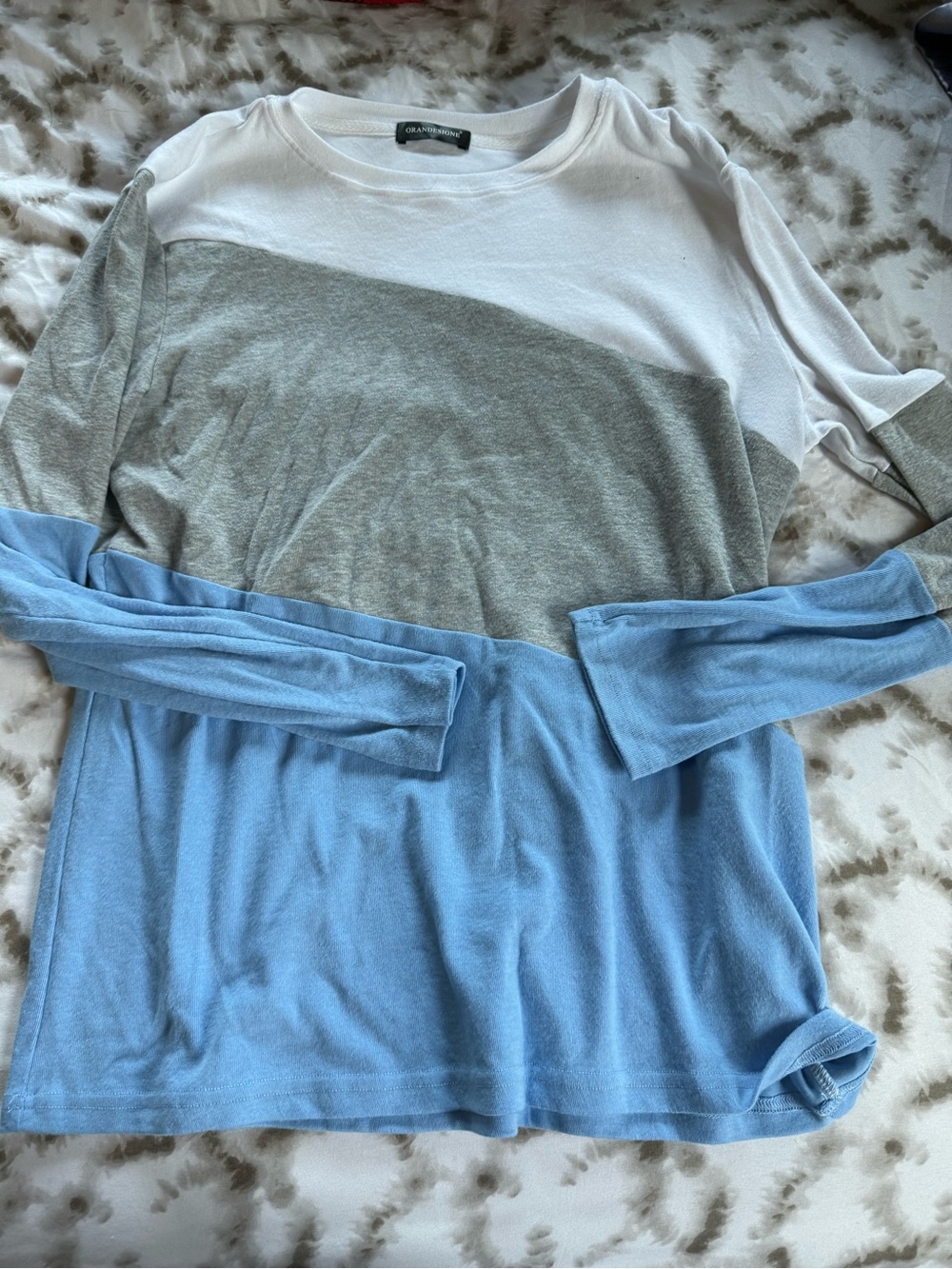 Colorblock Long Sleeve Tee - White, Gray & Light Blue